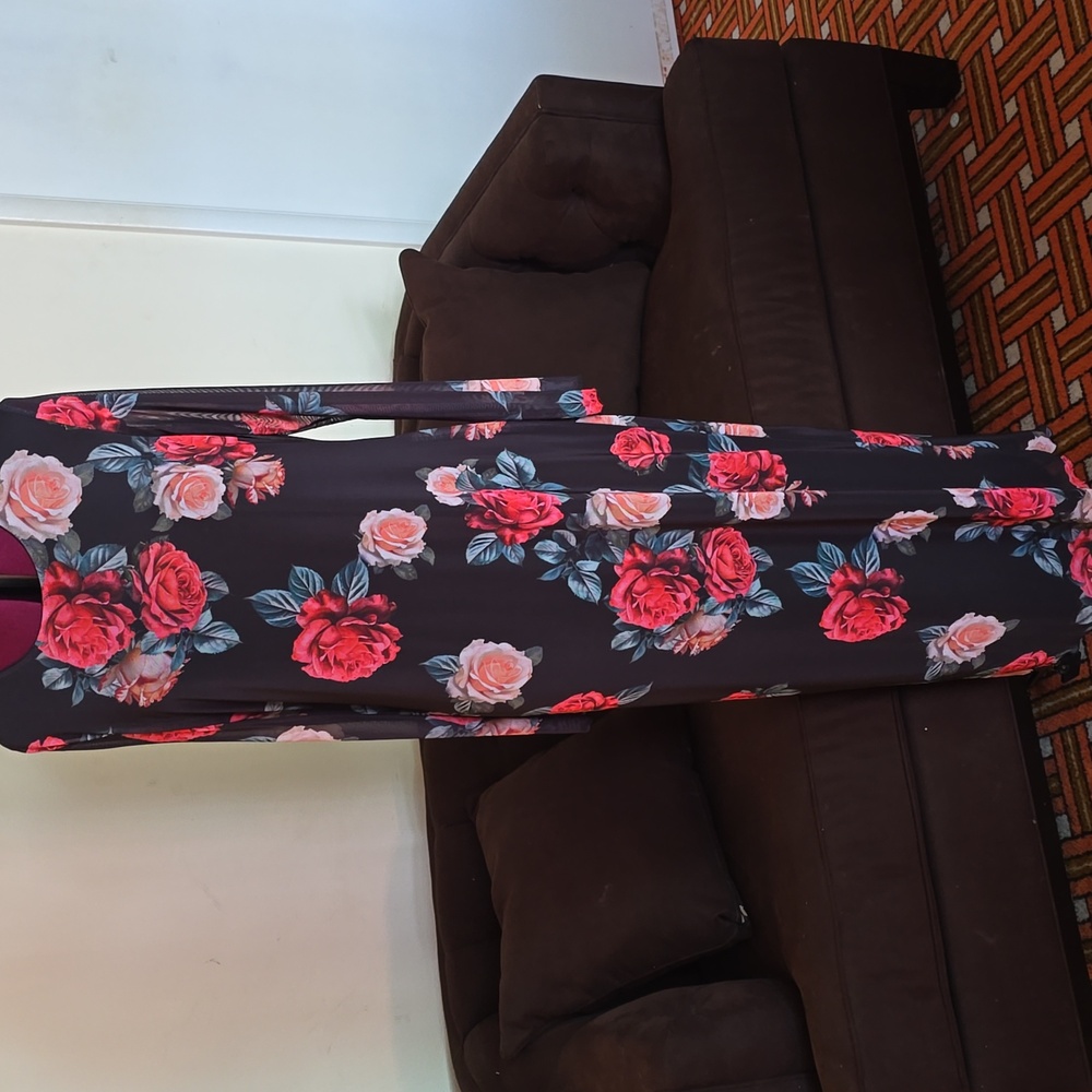Floral Maxi Dress with Red and Pink Roses By Bebe